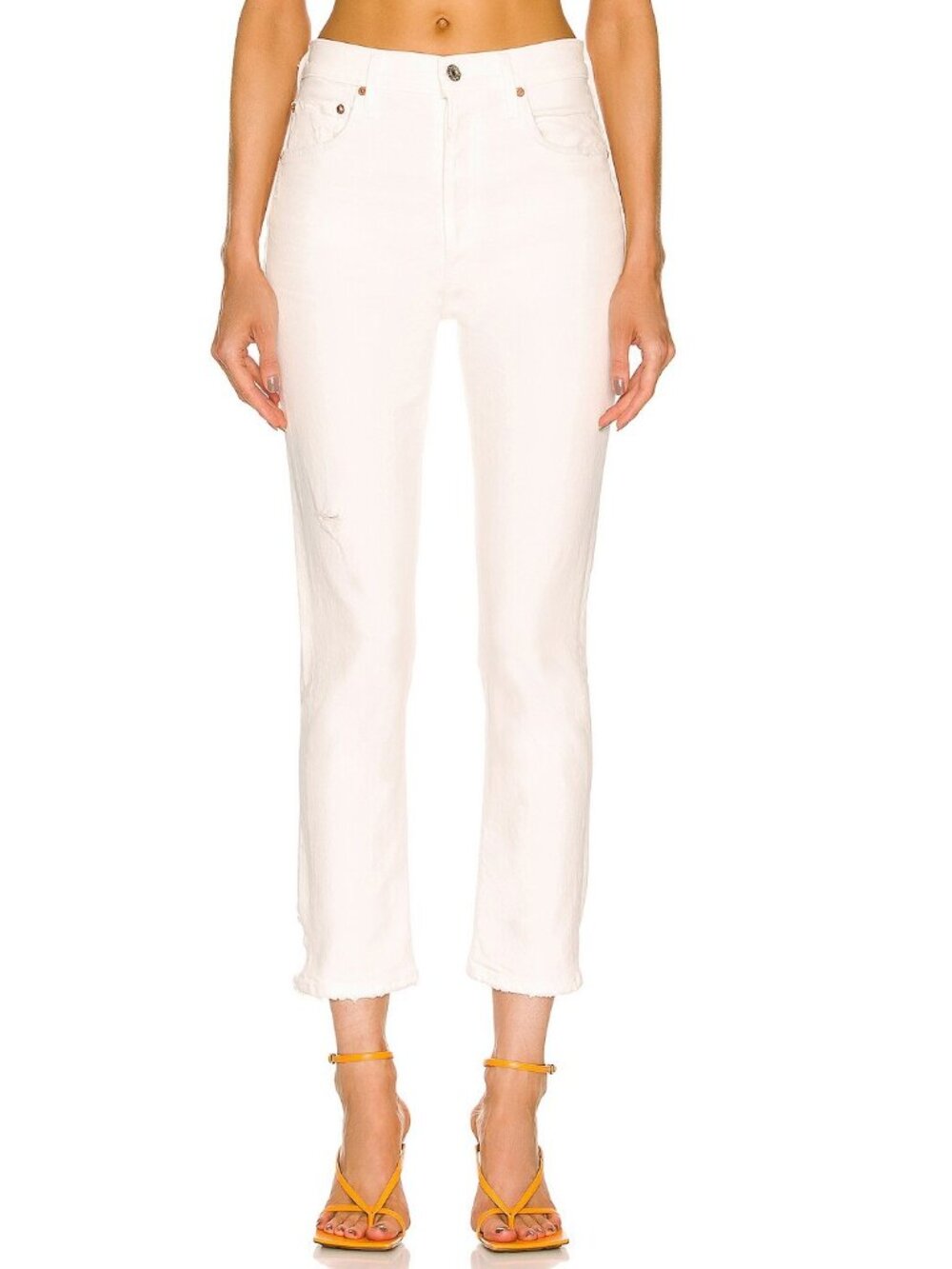 NWT $198 CITIZENS OF HUMANITY JOLENE DISTRESSED WHITE DEMIN JEANS W27